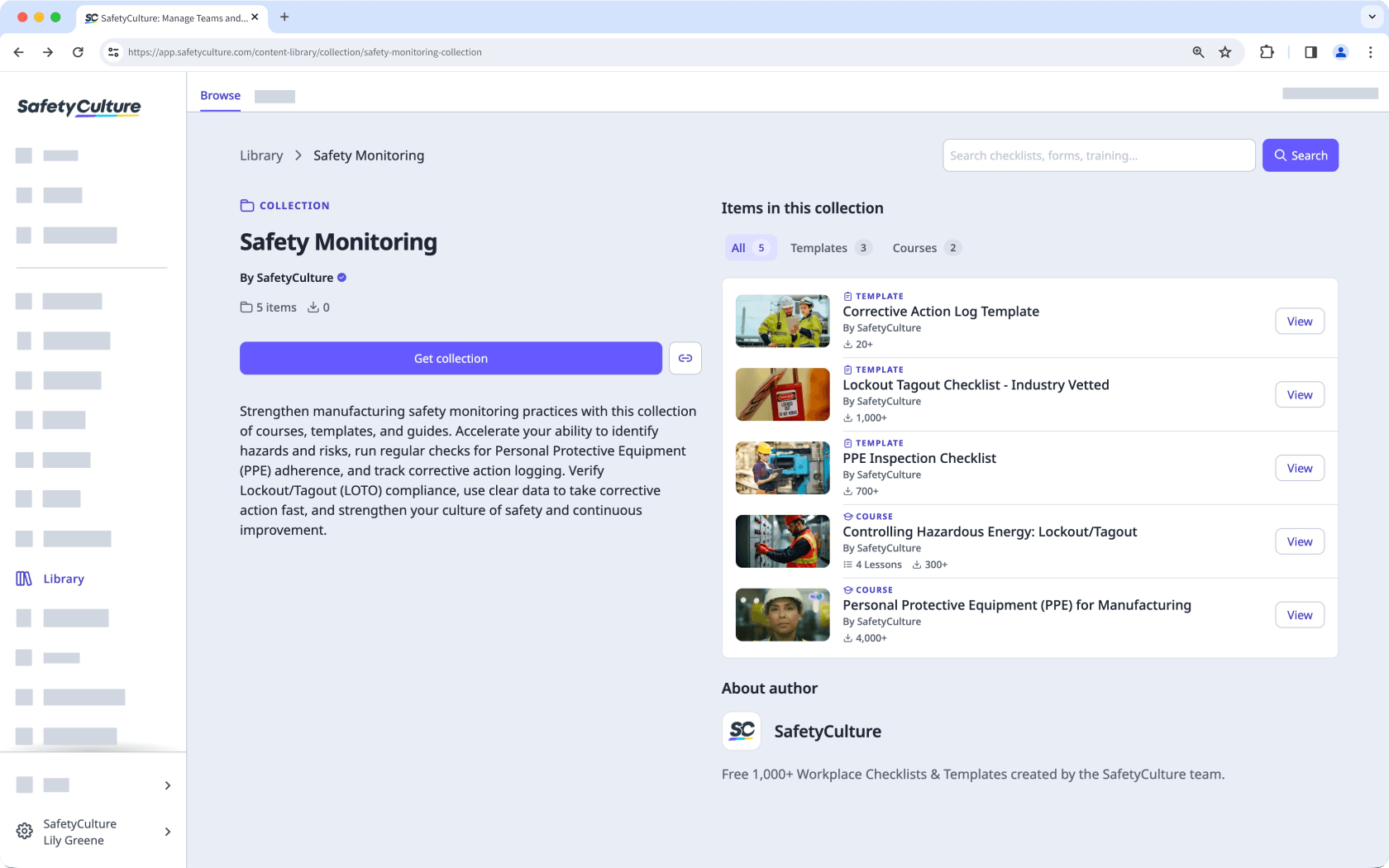 Ein Beispiel für die in der Bibliothek über die Web-App verfügbaren Sammlungen.