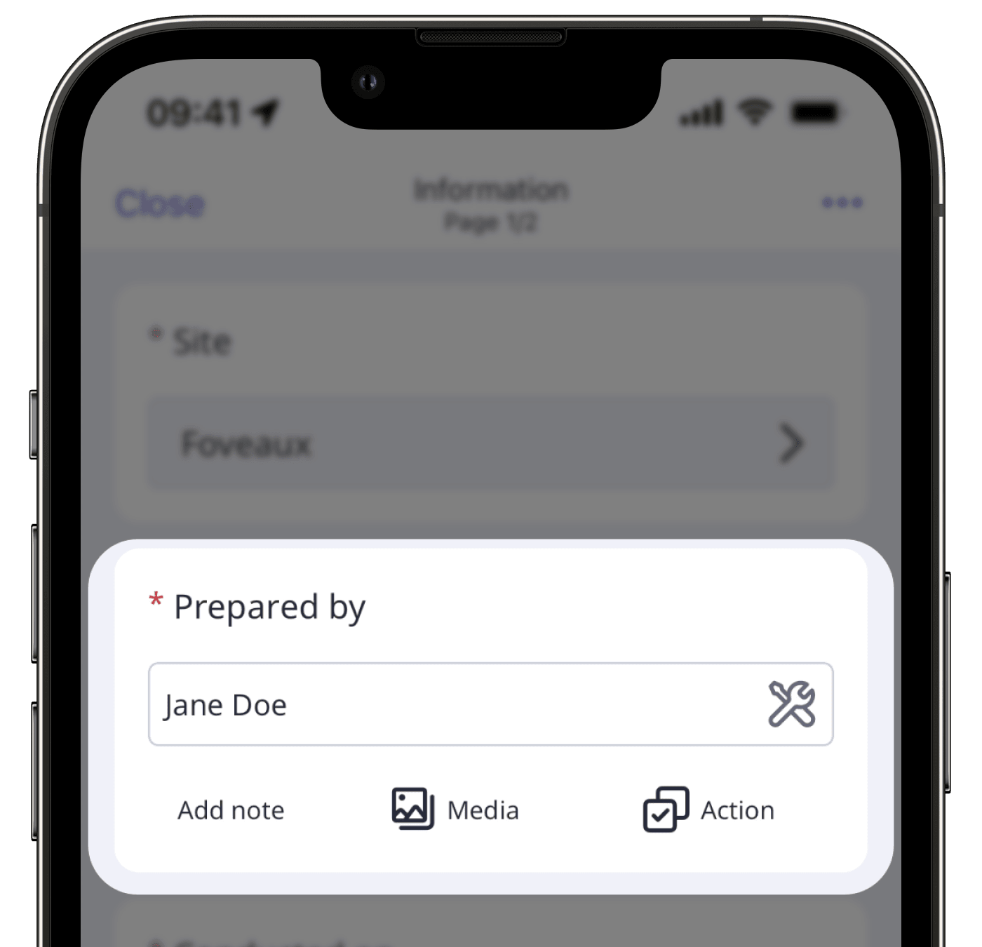 A title page in an inspection showing 'Person' on the mobile app