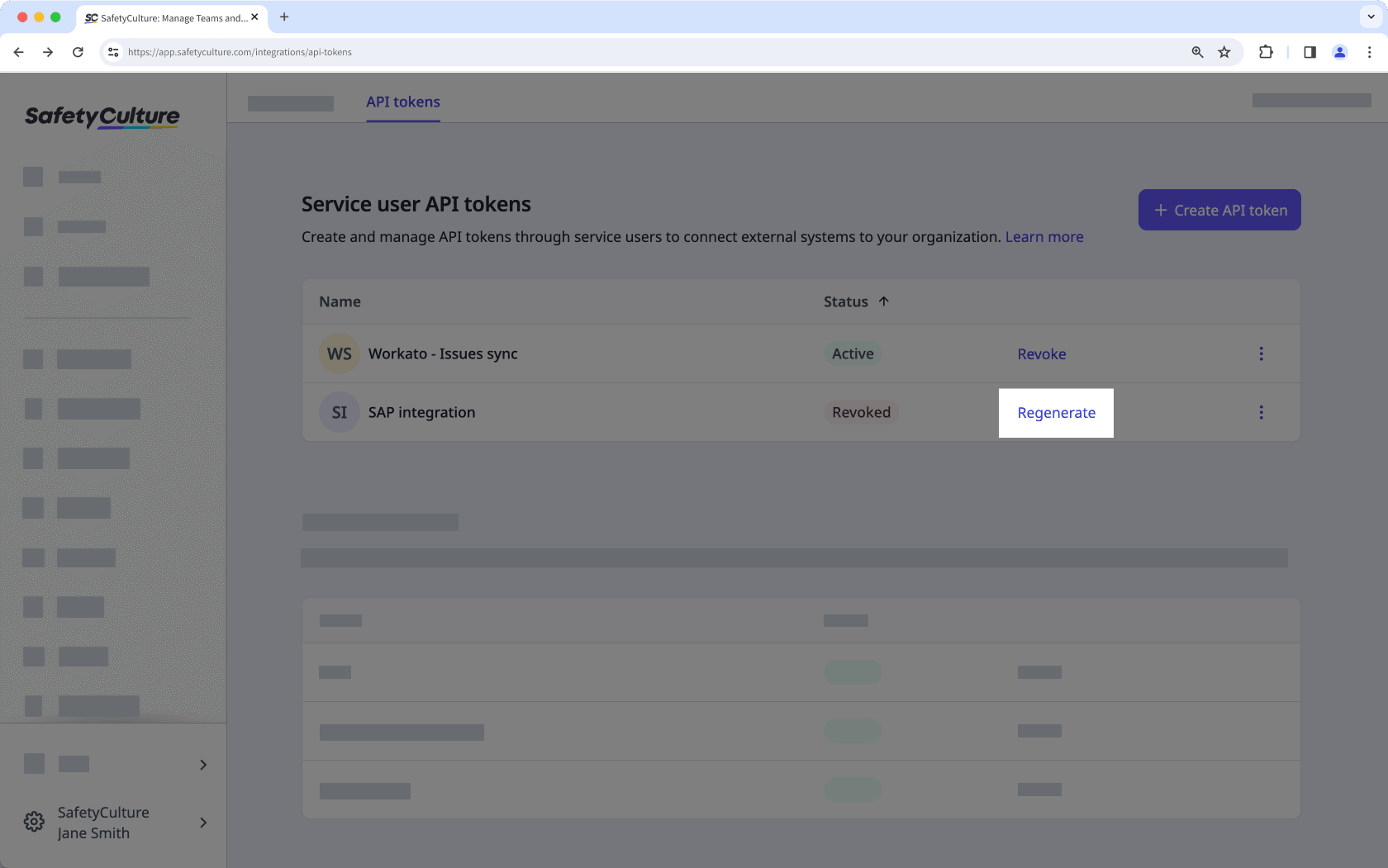 Regenerate a revoked service user token via the web app.
