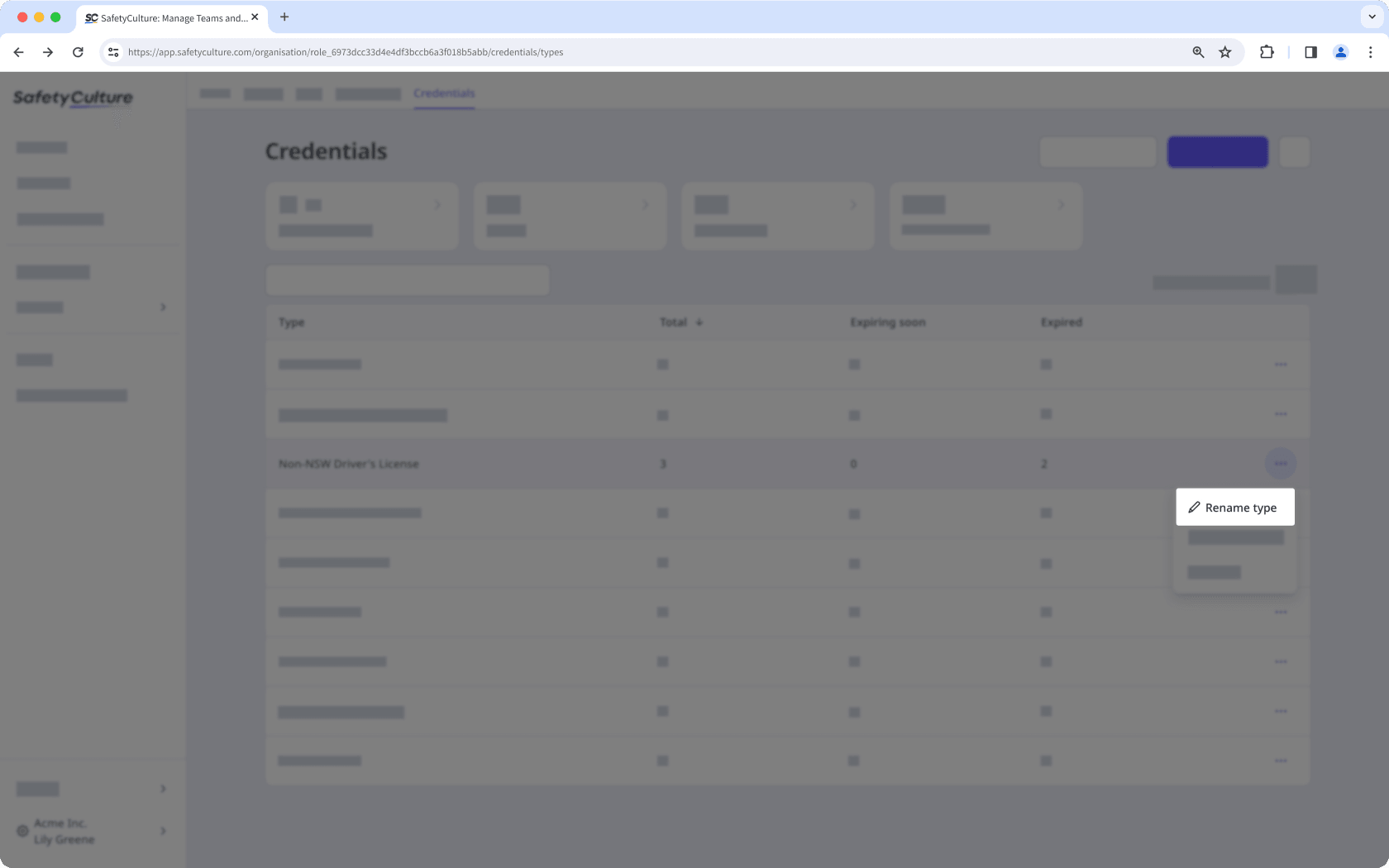 La page du type d'habilitation avec l'option de renommer un type visible.