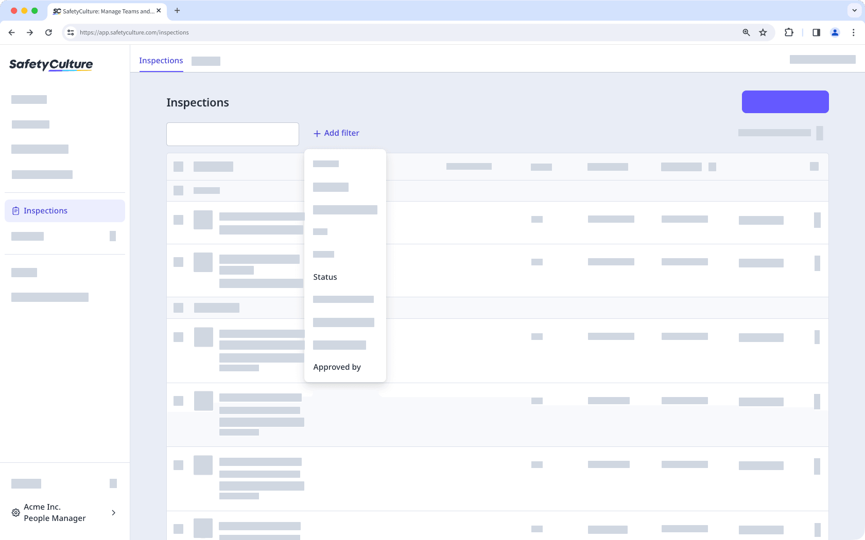 Filter your inspections by approver and their status.