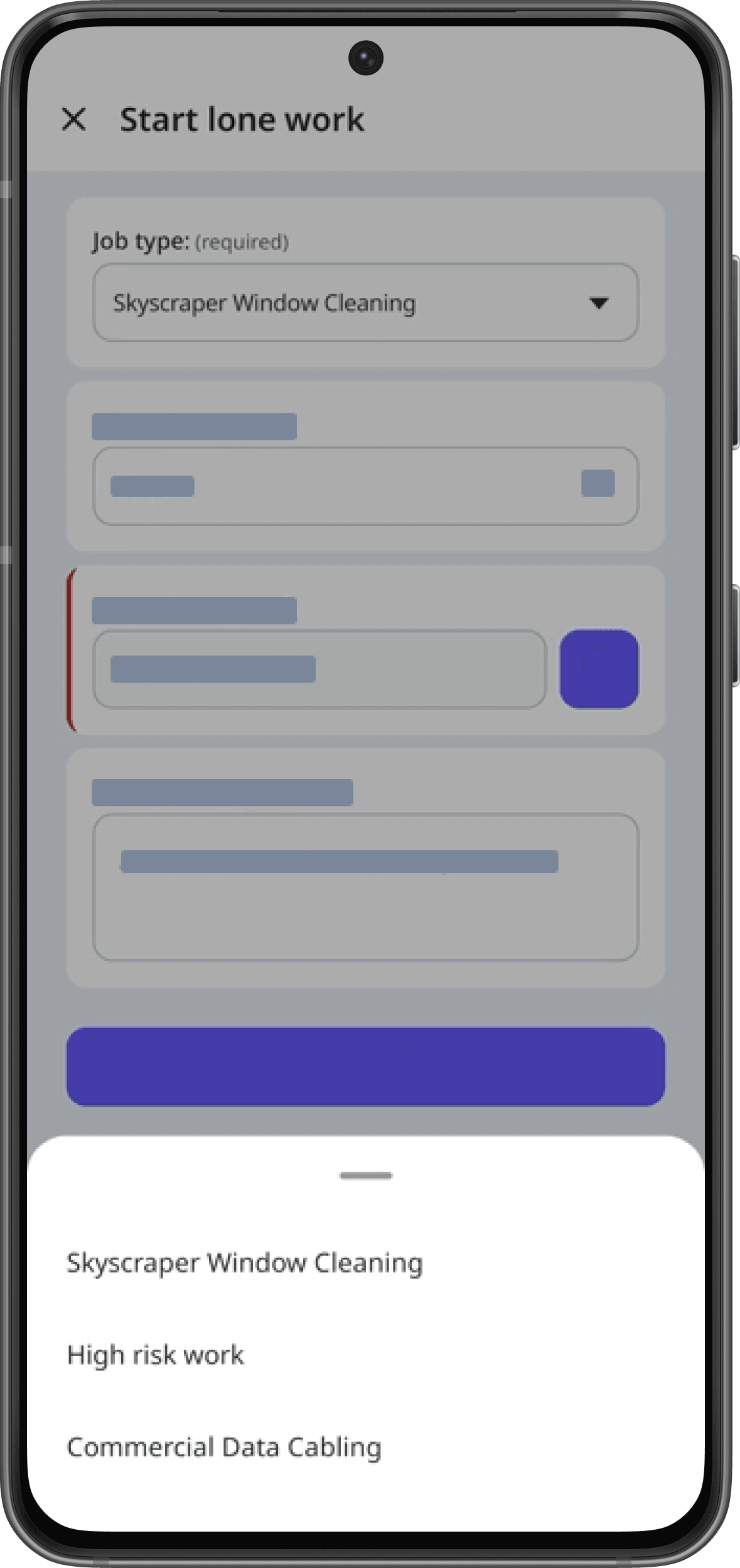 Wählen Sie einen Jobtyp in Alleinarbeiter über die Mobile-App