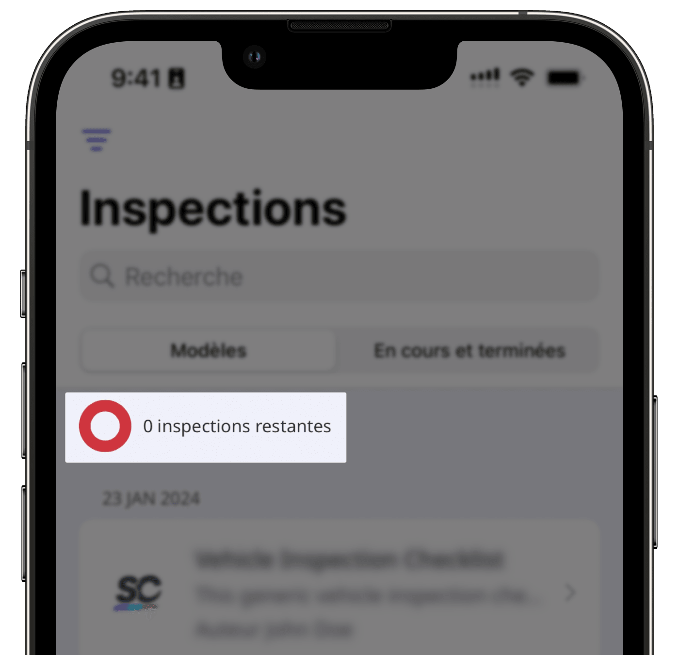 Le compteur du nombre d'inspections restantes pour un utilisateur avec une licence invité ou Lite sur l'application portable.