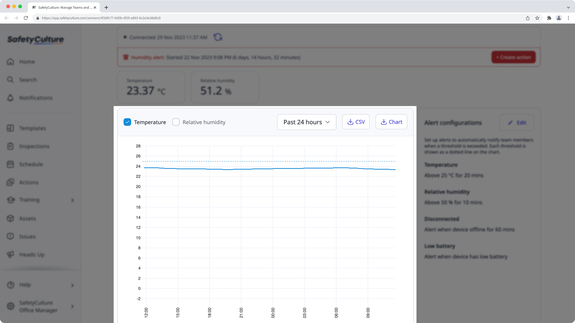 Export sensor data via the web app.