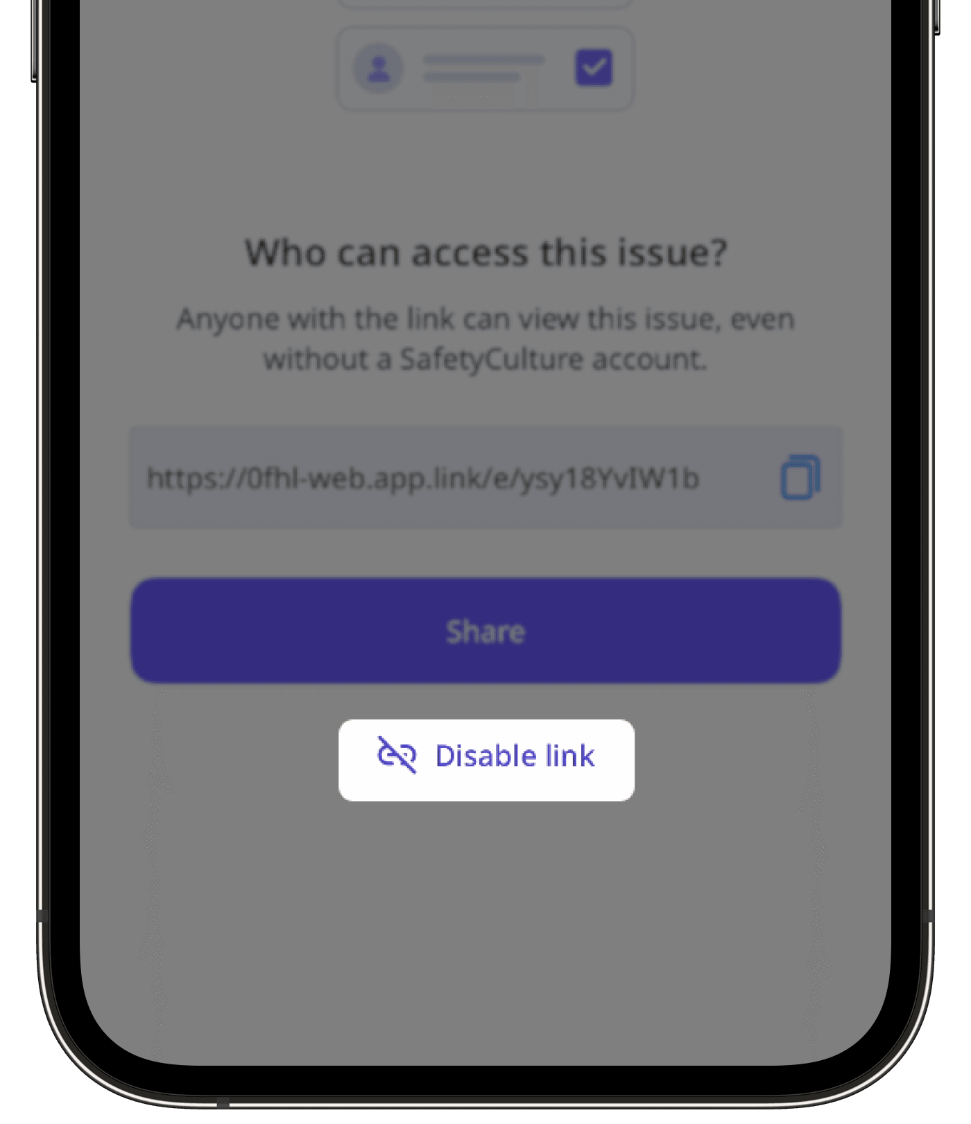 Disable an issue public link in the new issues profile via the web app.