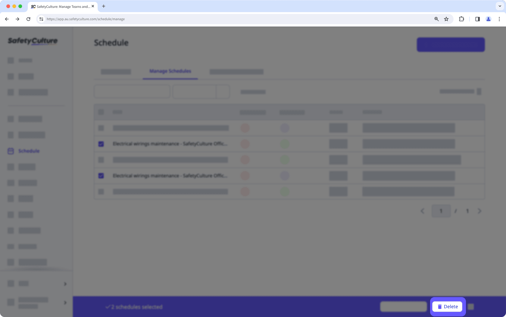 Bulk delete schedules via the web app.