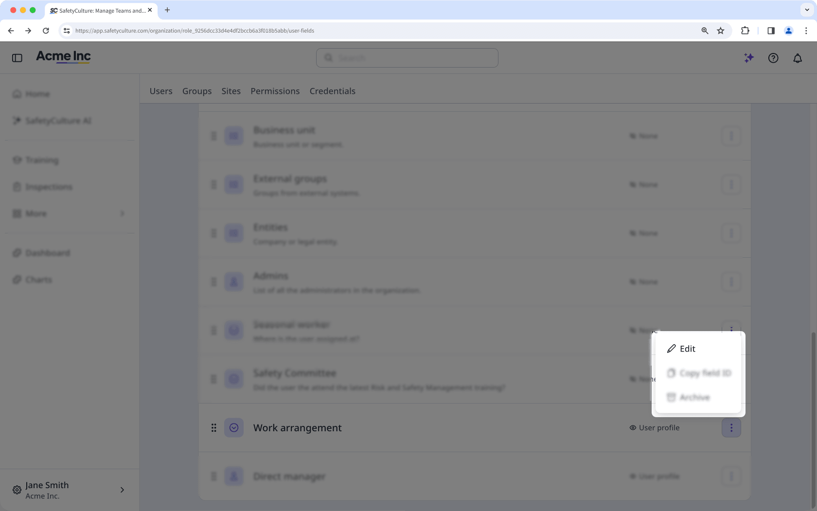 Edit a user field via the web app.