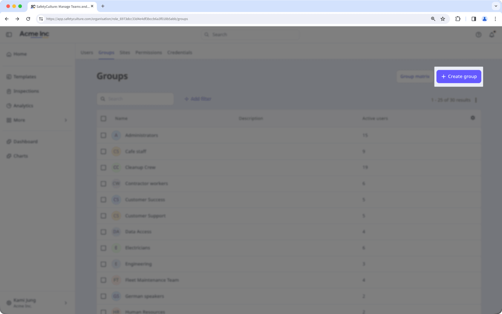 The option to create a group in the Groups page.