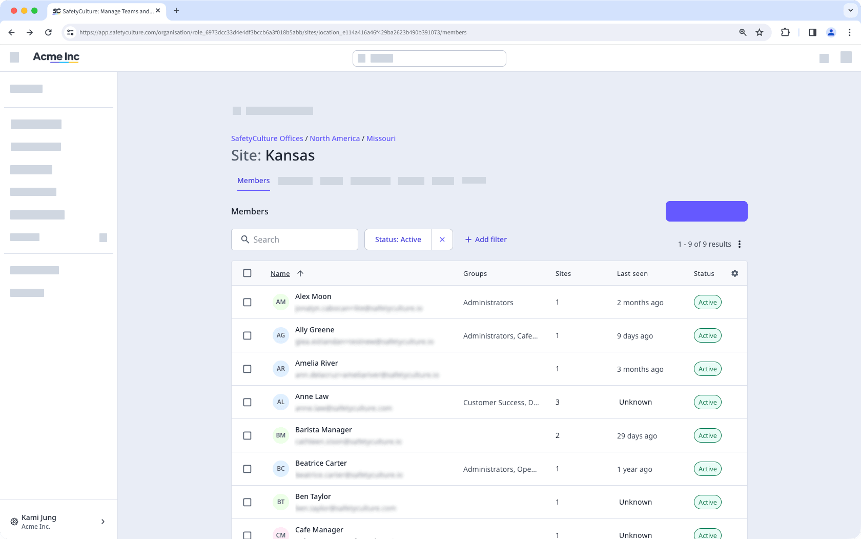 A list of users directly added as site members.