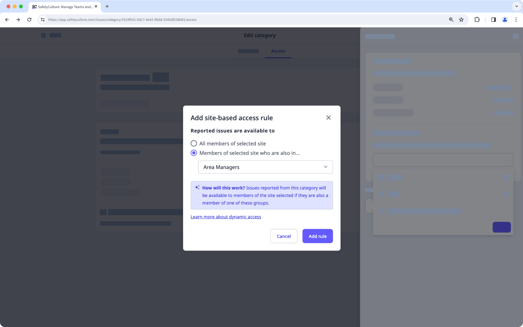 Add site-based access rule via the web app.