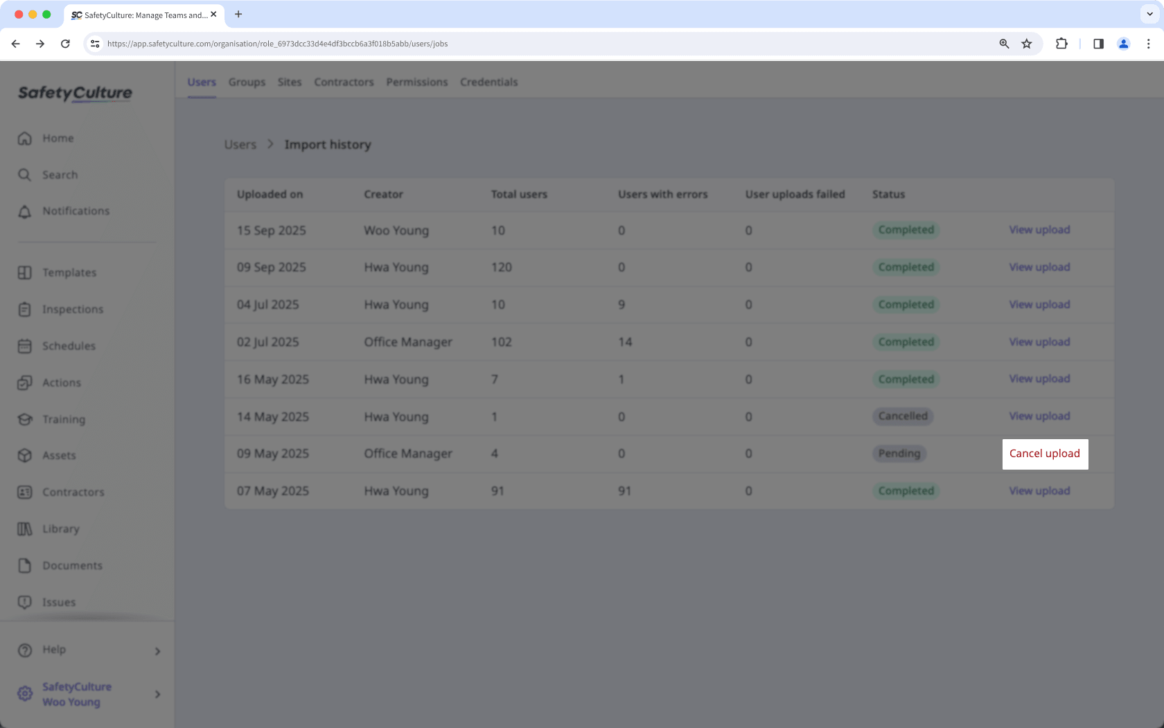 Cancel ongoing bulk CSV or Excel uploads to add new users or update existing users via the web app.