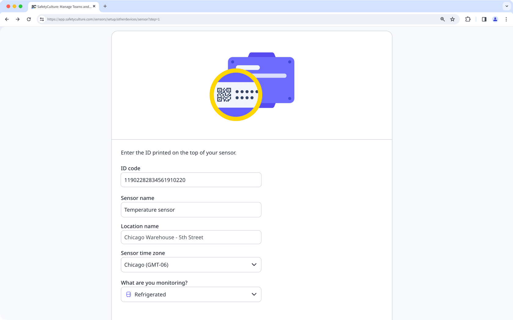 Konfigurieren Sie die Details Ihres Sensors über die Web-App.