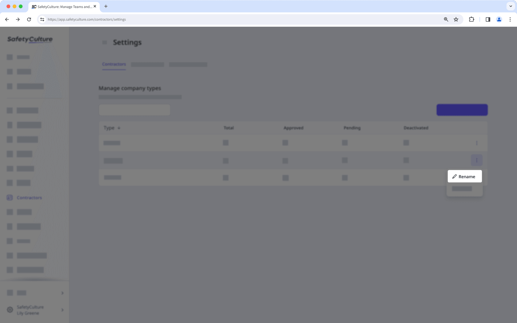 Rename a company type via the web app.