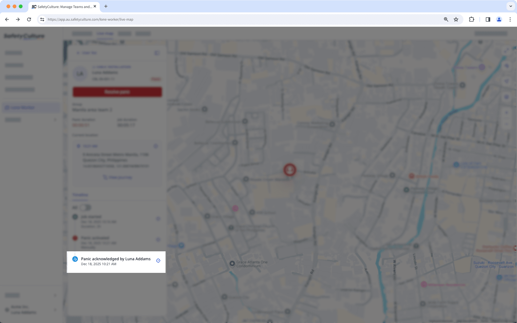 An example of an automated call acknowledgment in a job's timeline via the web app.