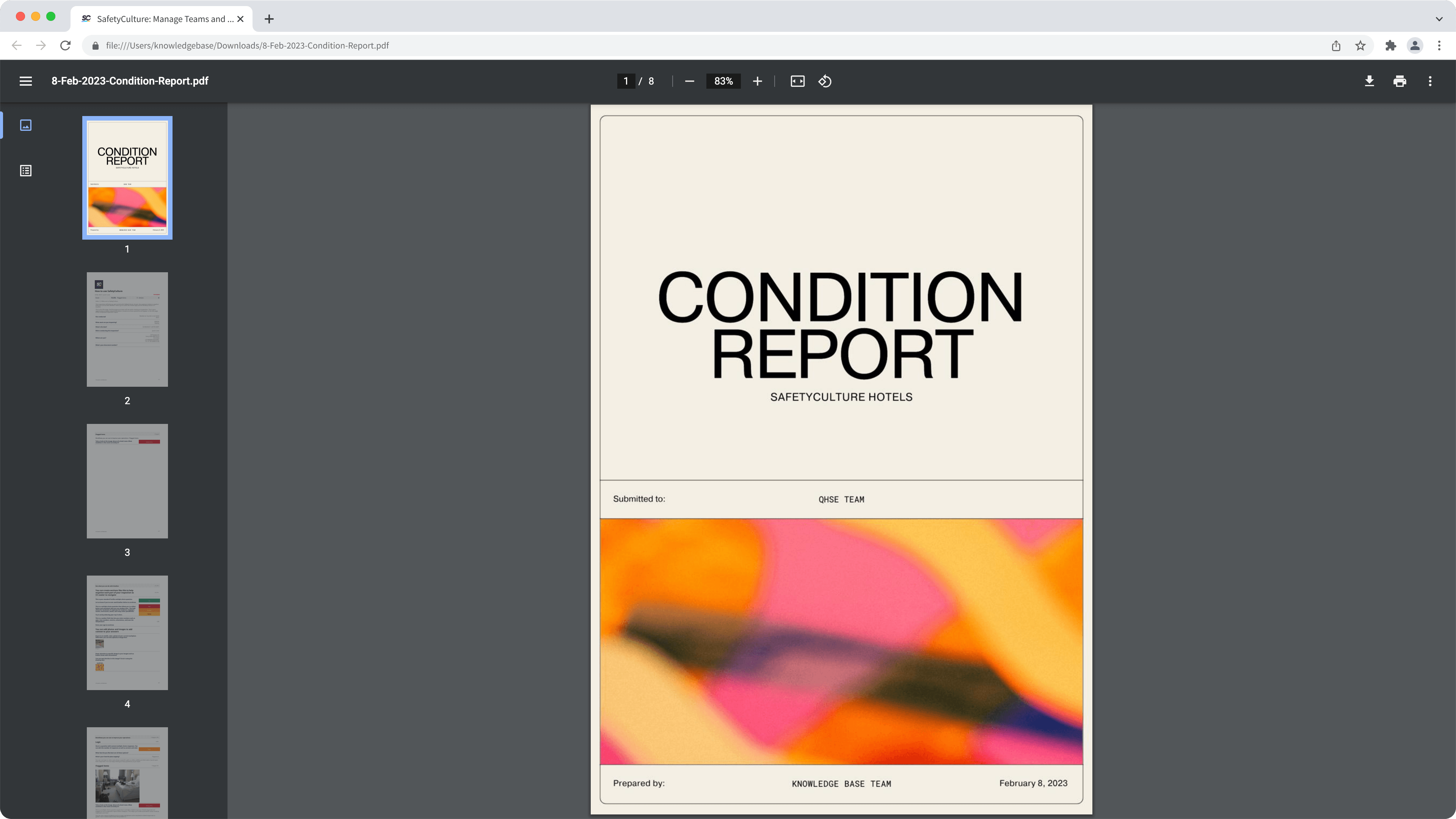Exemple de page de couverture d'un rapport d'inspection.