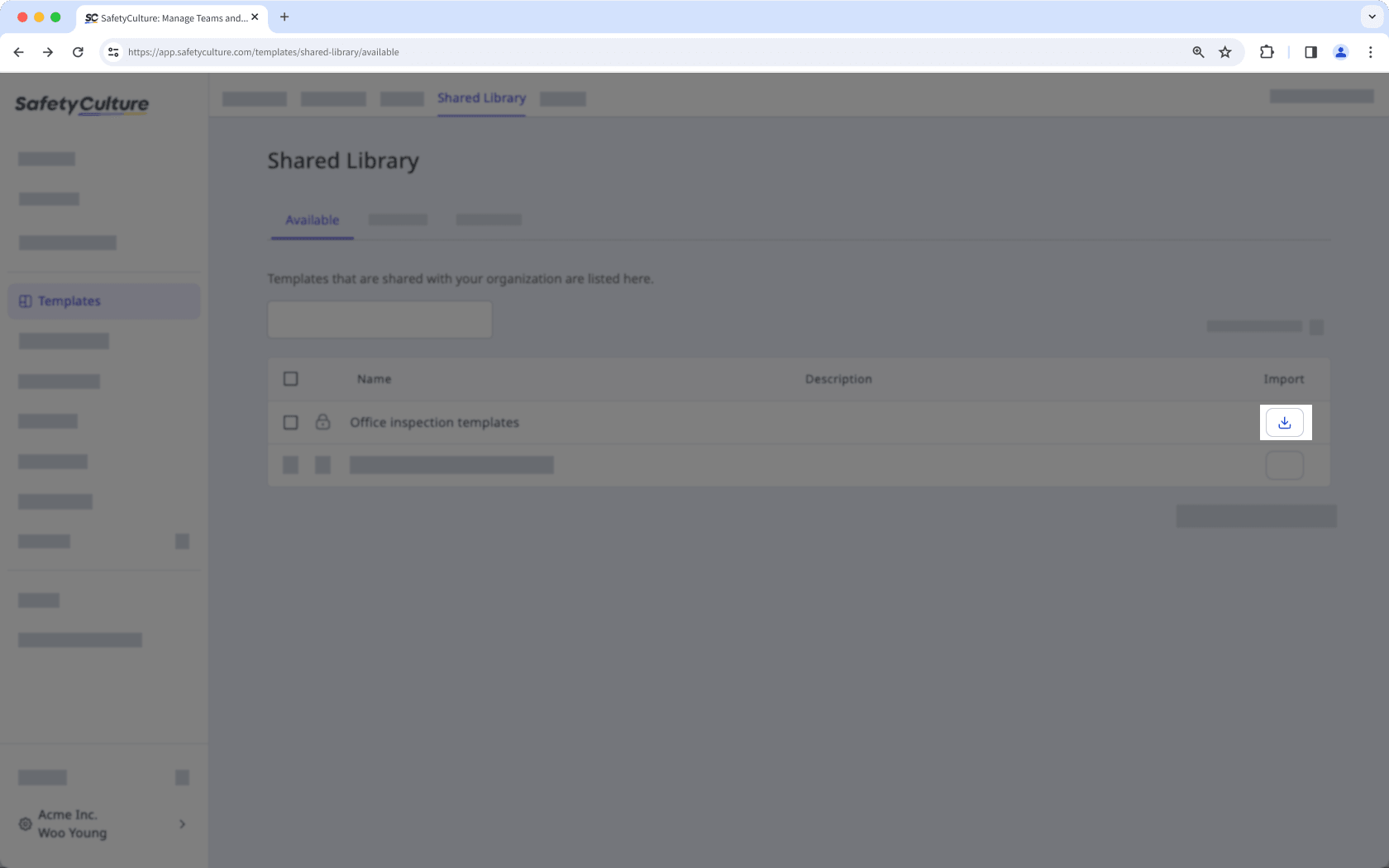 Importar una plantilla de una colección de plantillas de la Biblioteca compartida a través de la aplicación web.