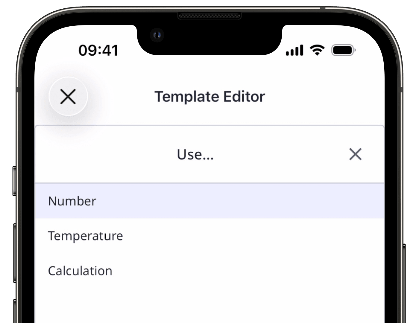 List of number question format options in the mobile app.