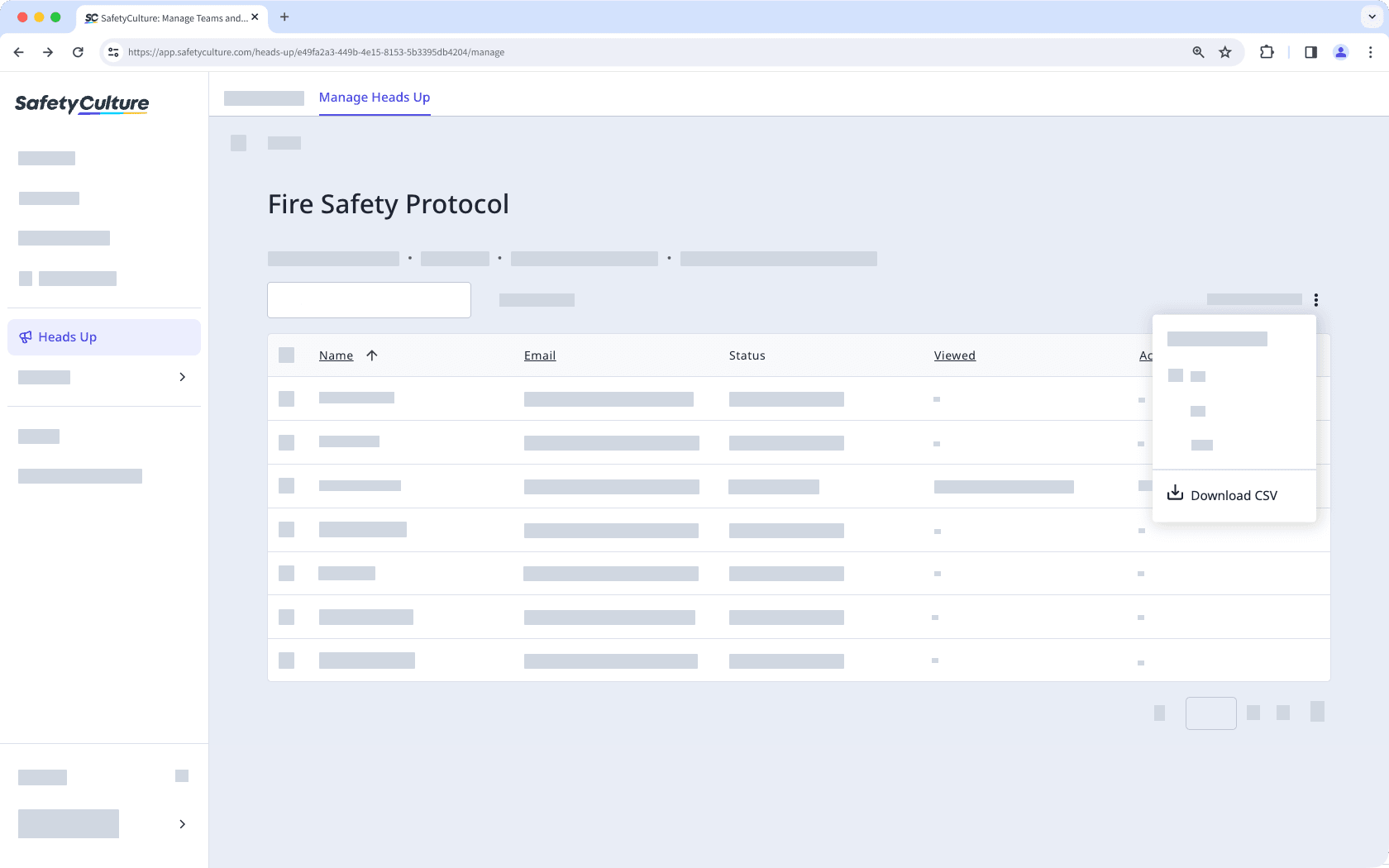 Download individual Heads Up to CSV via the web app.