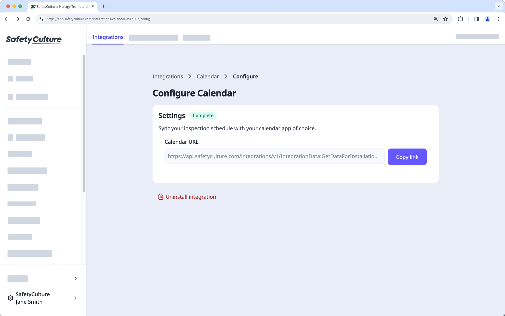 Einrichtung der Integration des Inspektions-Zeitplans mithilfe der Web-App.