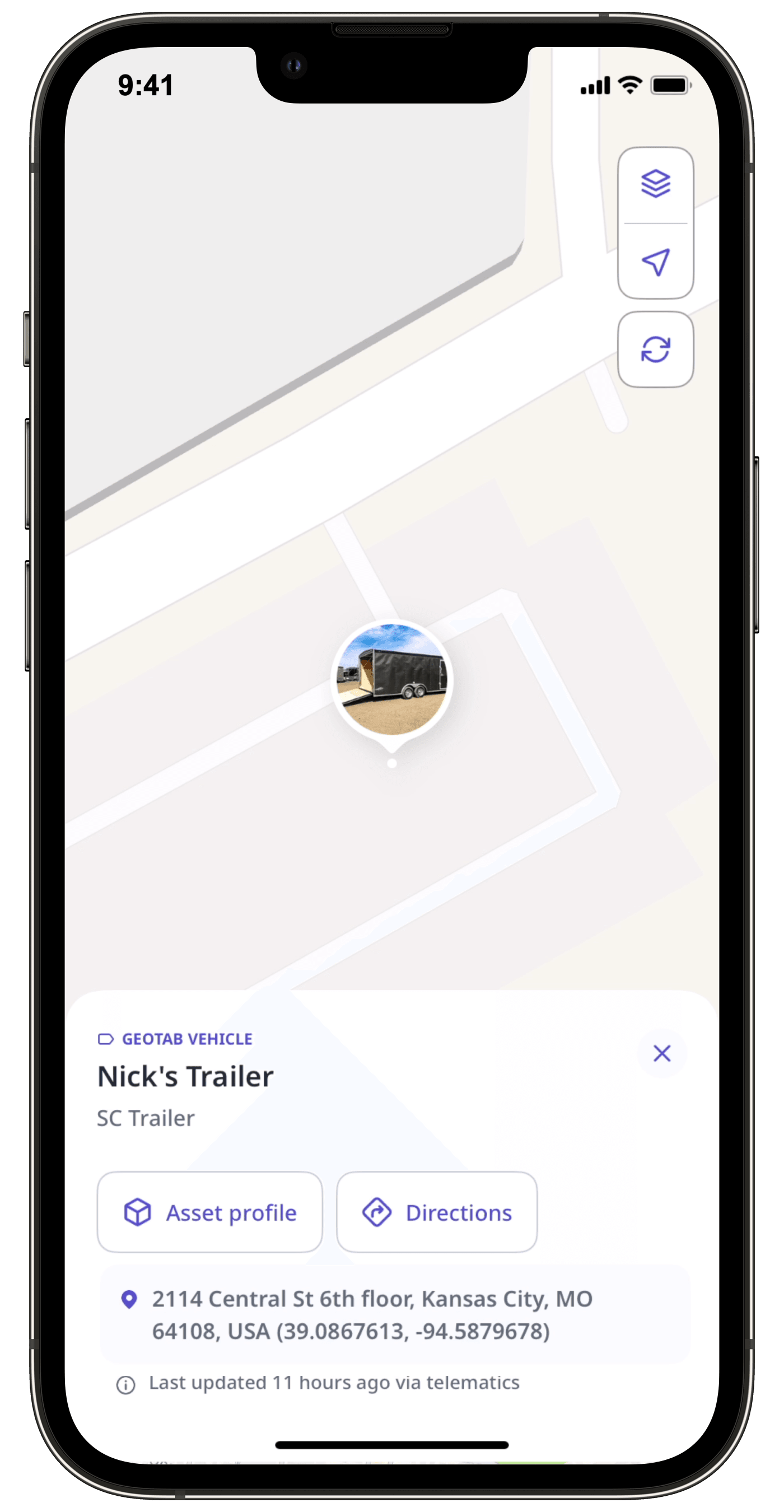 View an asset's location on the map via the mobile app.