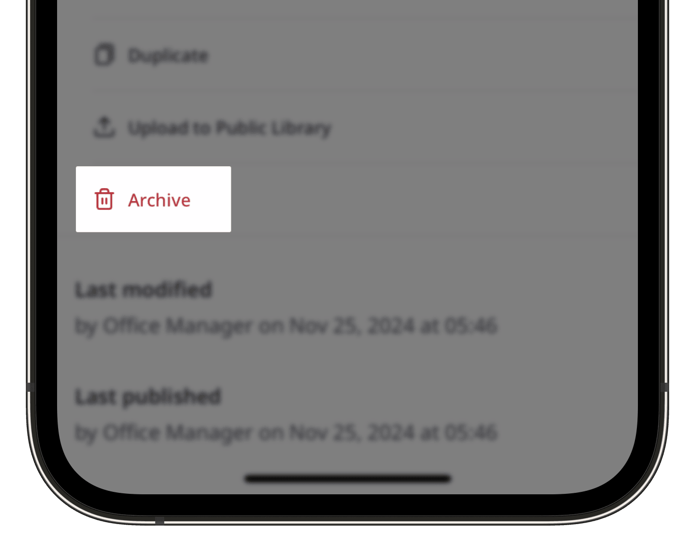 Archivieren Sie eine Vorlage über die mobile App.