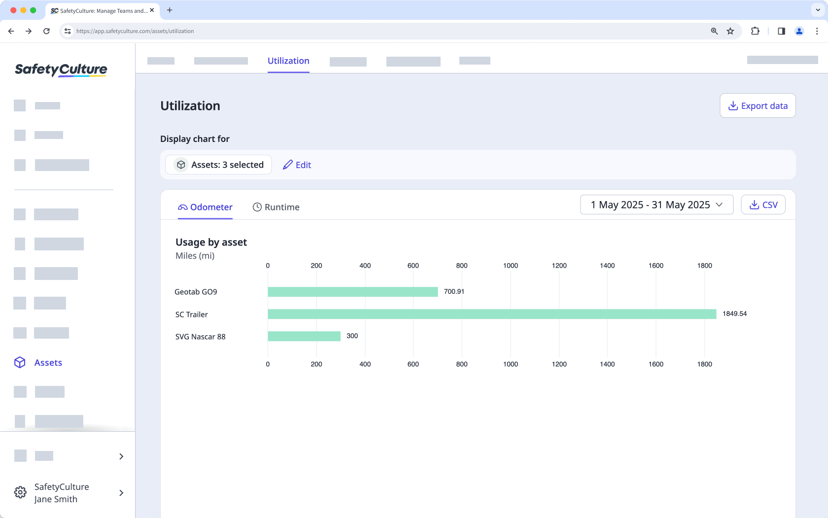View and download asset utilization charts via the web app.