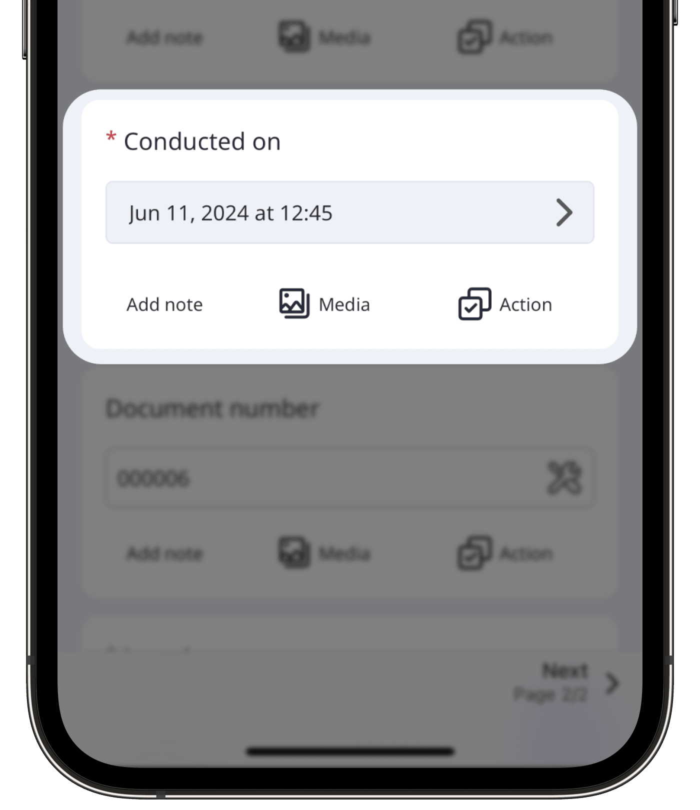 A title page in an inspection showing an inspection date on the mobile app
