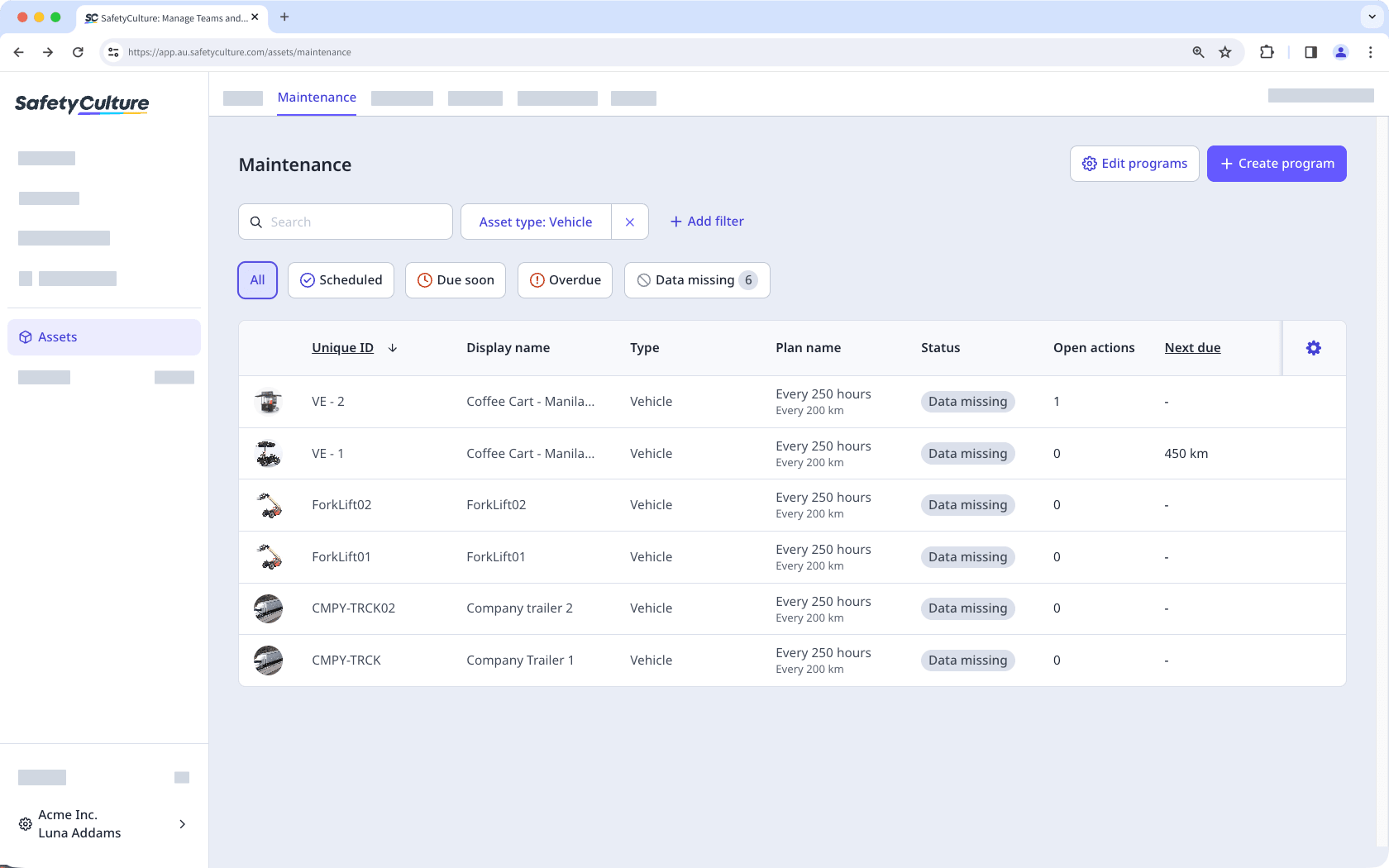 View asset maintenance plans via the web app.