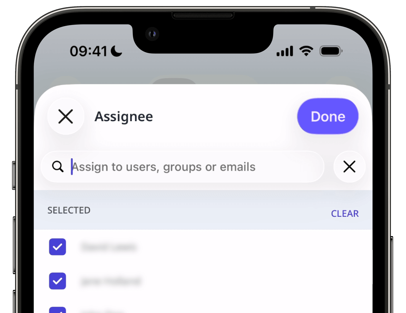 Assign an action to assignees via the mobile app.