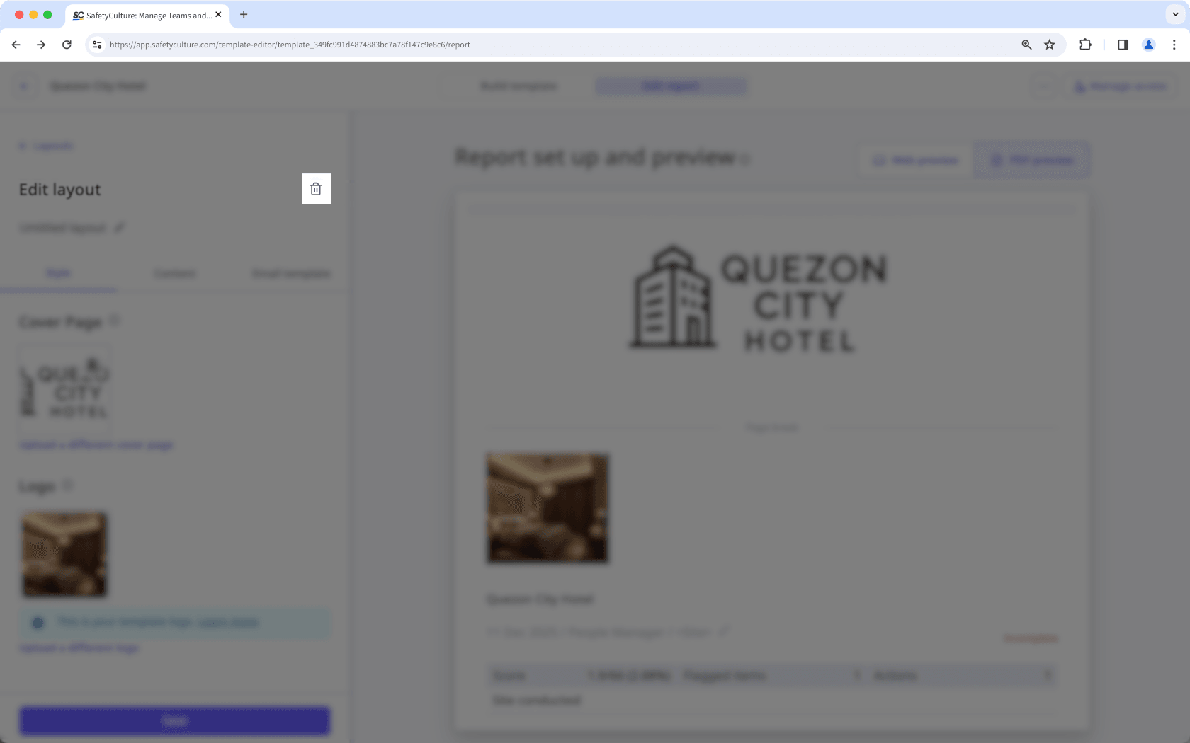 Eliminar un diseño de informe a través de la aplicación web.