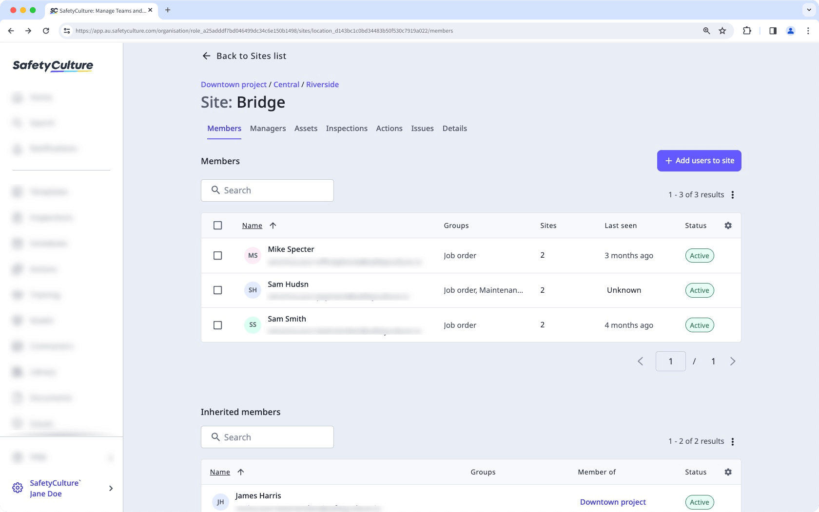 A site profile in the web app.