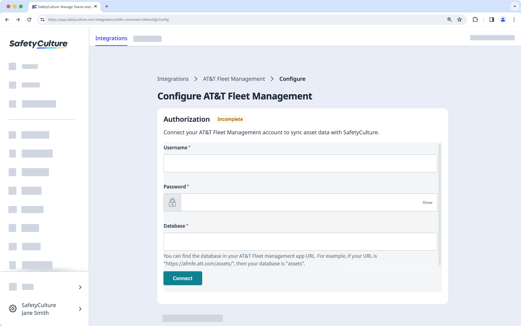 Installieren und konfigurieren Sie die AT&T Fleet Management-Integration über die Web-App.