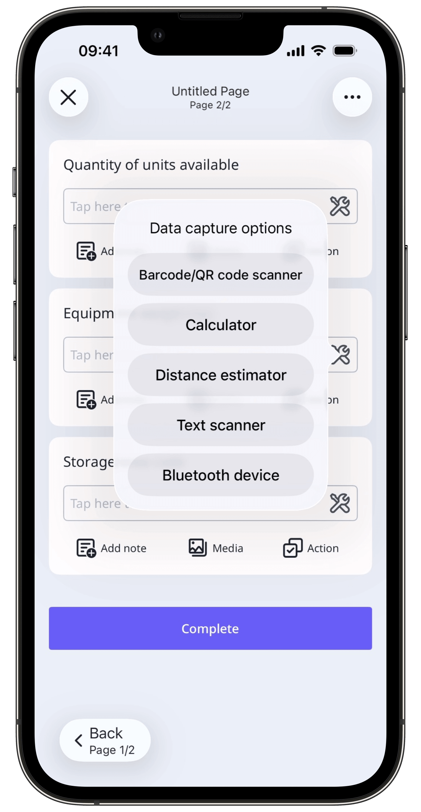Toolkit options in inspections on the mobile app.