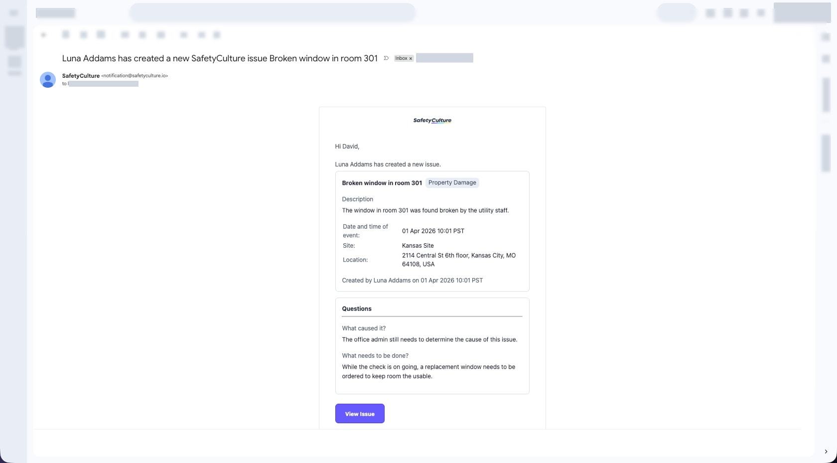 View Detailed issue email notification sample.