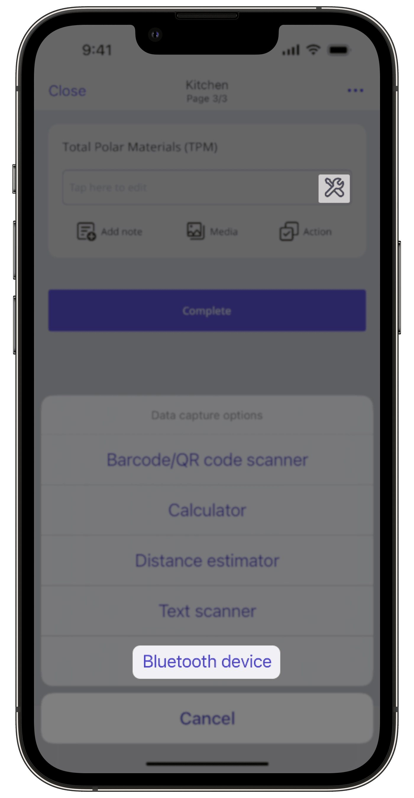 Capturez un relevé avec un appareil Bluetooth pris en charge via l'application portable.