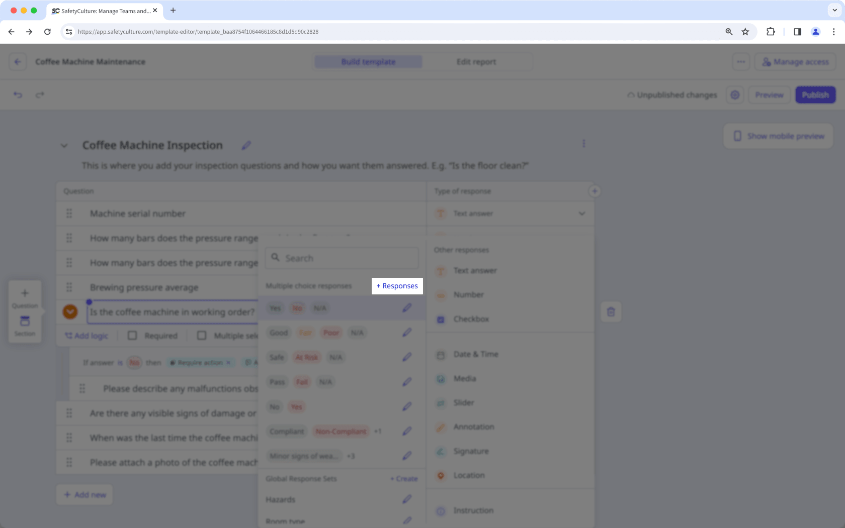 Create a custom response set via the web app.