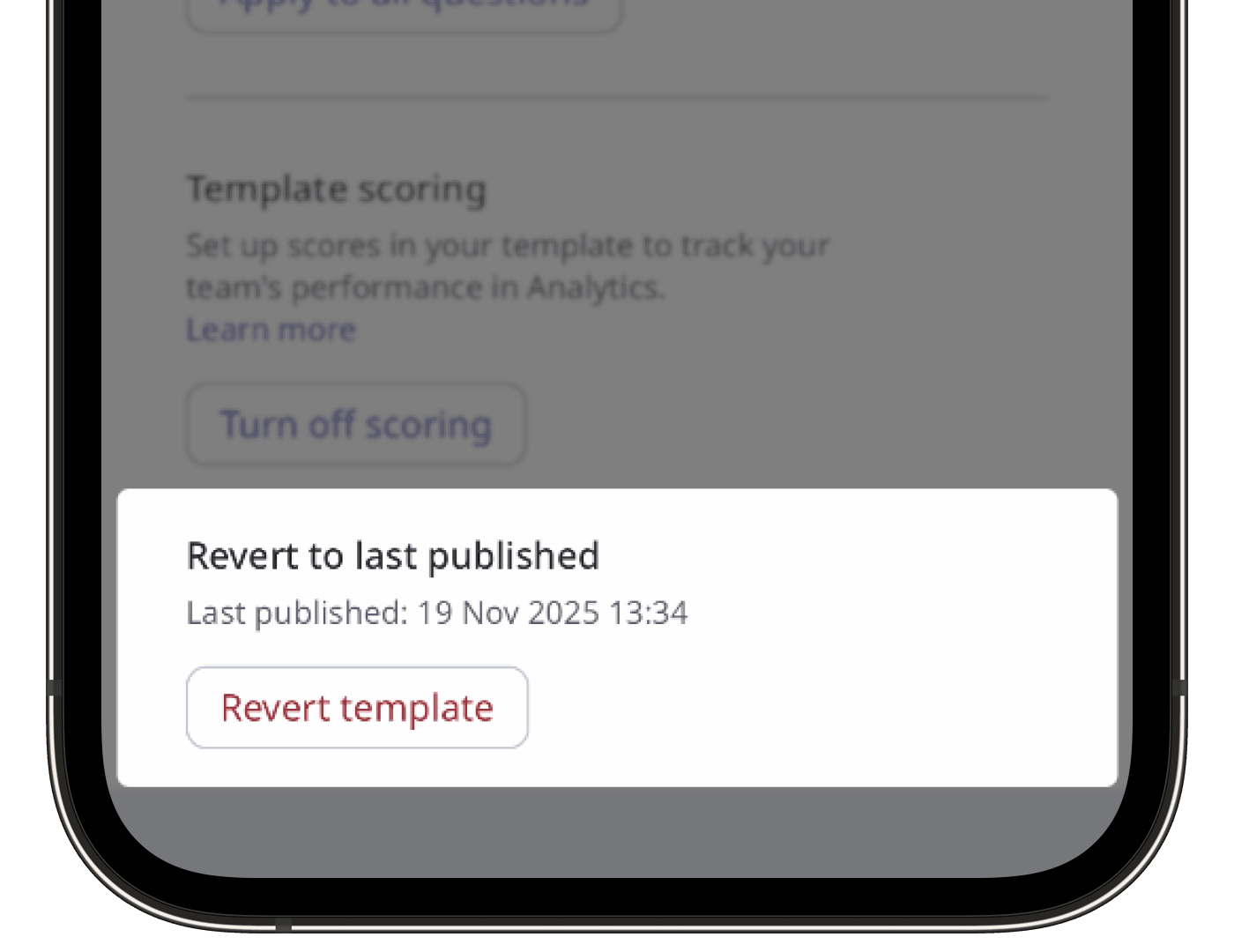 Setting for reverting a template to last published via the mobile app.