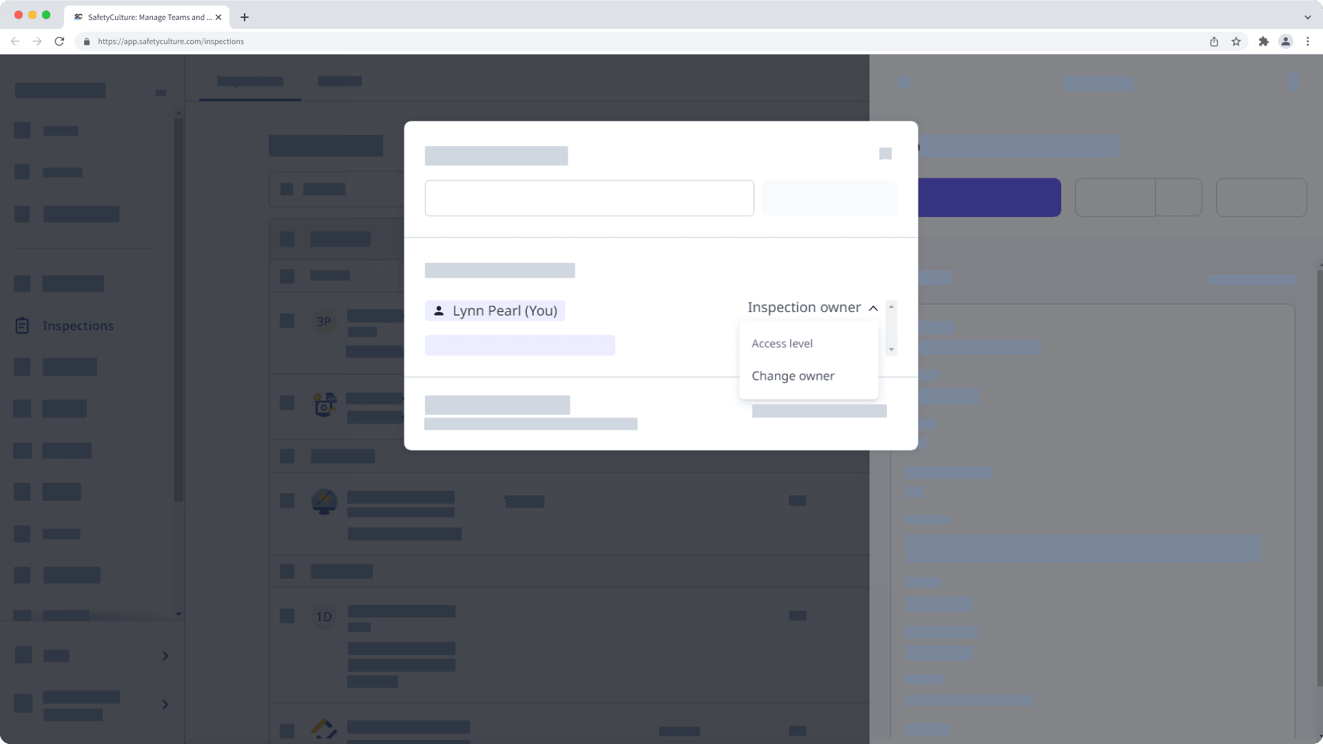 Change the ownership of an inspection via the web app.
