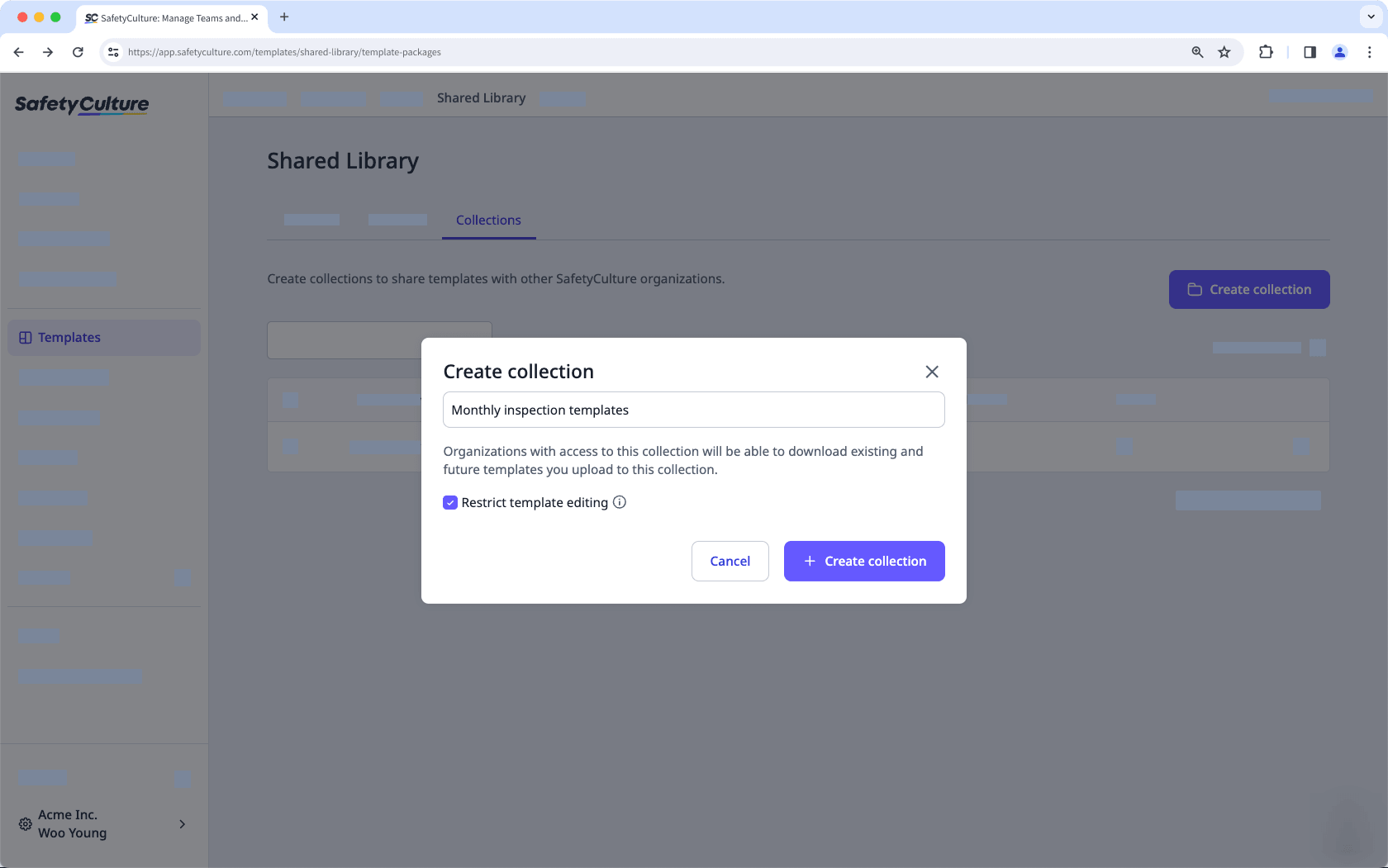 Crear una colección de plantillas de la Biblioteca compartida a través de la aplicación web.