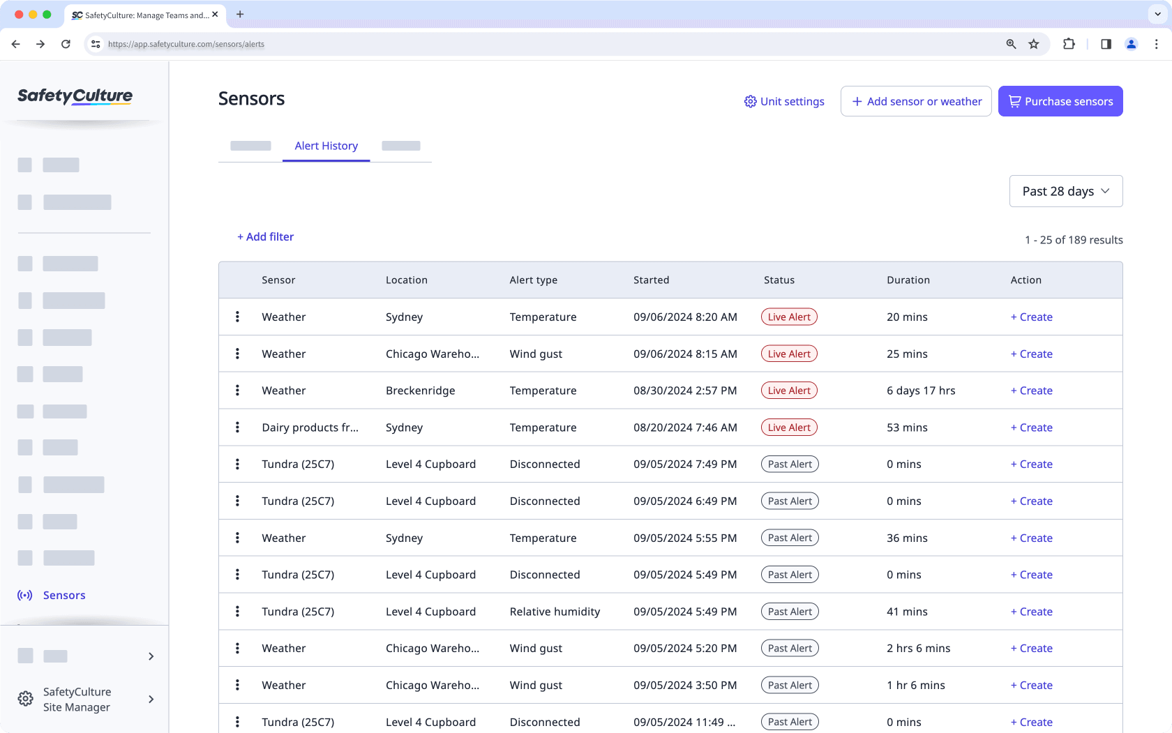 Mithilfe der Web-App die Warnungshistorie Ihres Sensors überwachen.