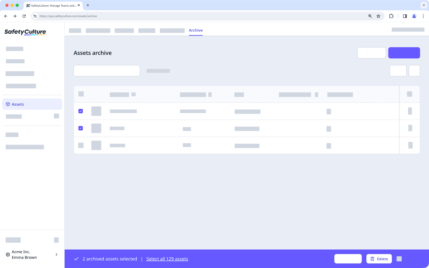Massenlöschung von Assets über die Web-App.