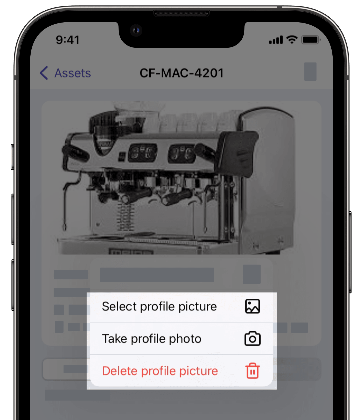 Edit an asset profile photo via the mobile app.
