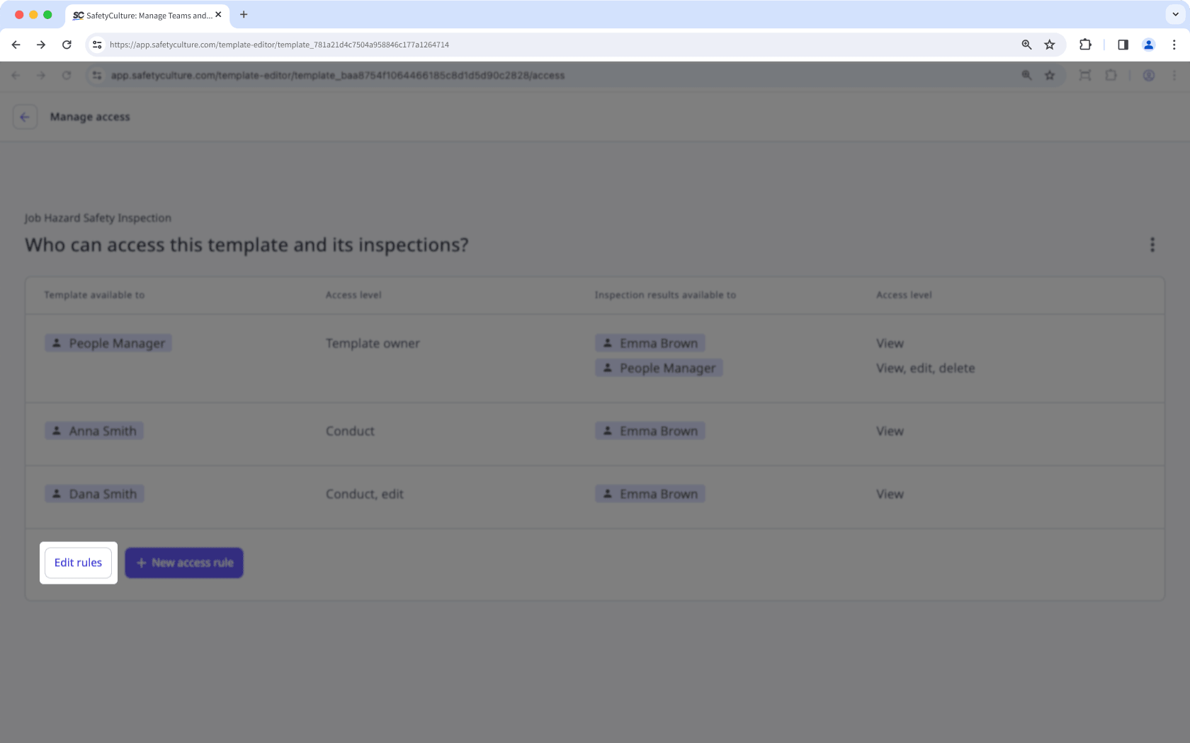Edit an access rule via the web app.
