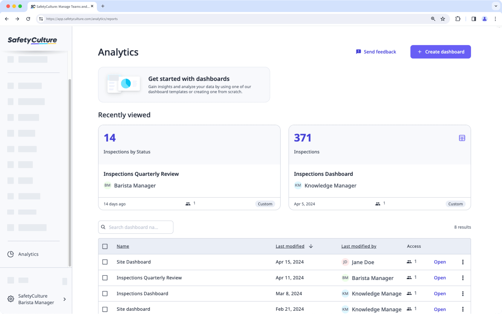 The main page for the new Analytics experience on the web app.
