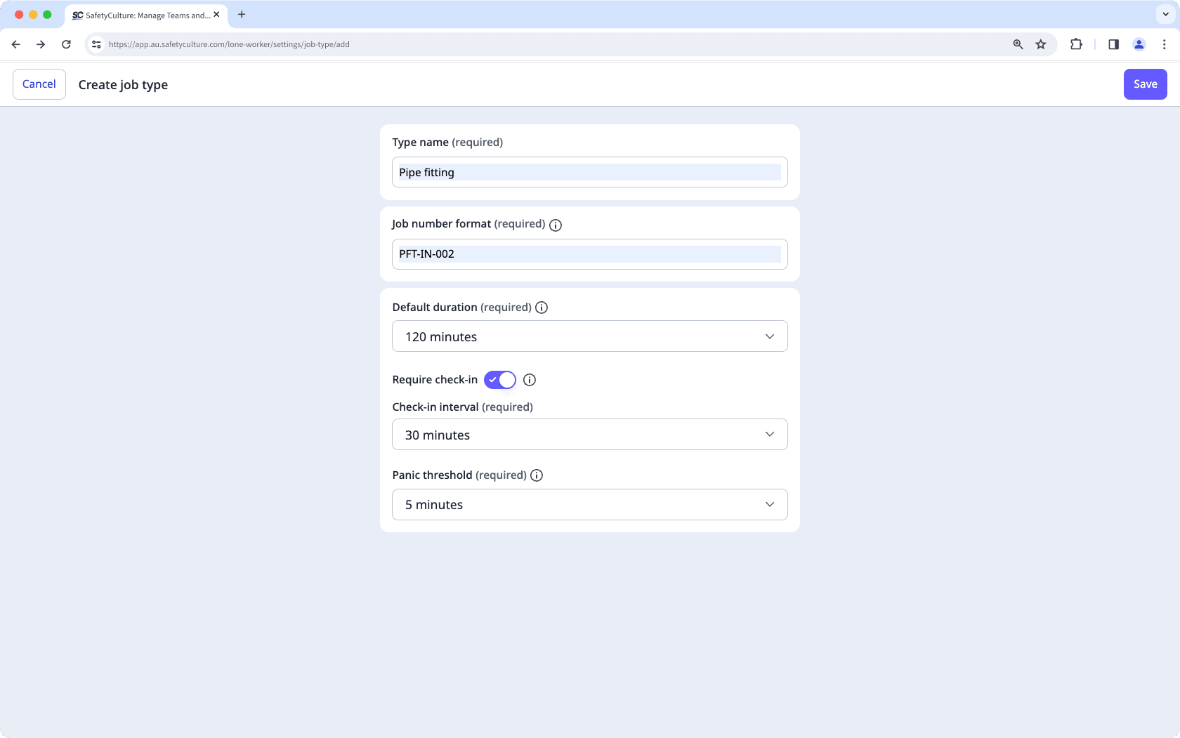 Fügen Sie einen Jobtyp in Alleinarbeiter über die Web-App hinzu.