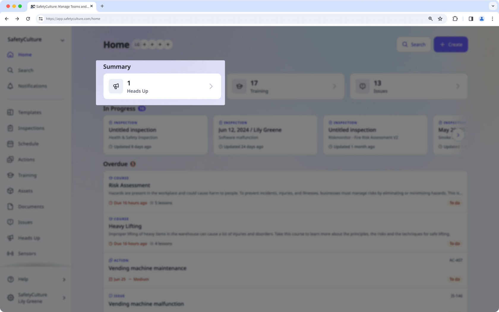 Consulter les récents Heads Ups via l'application web.