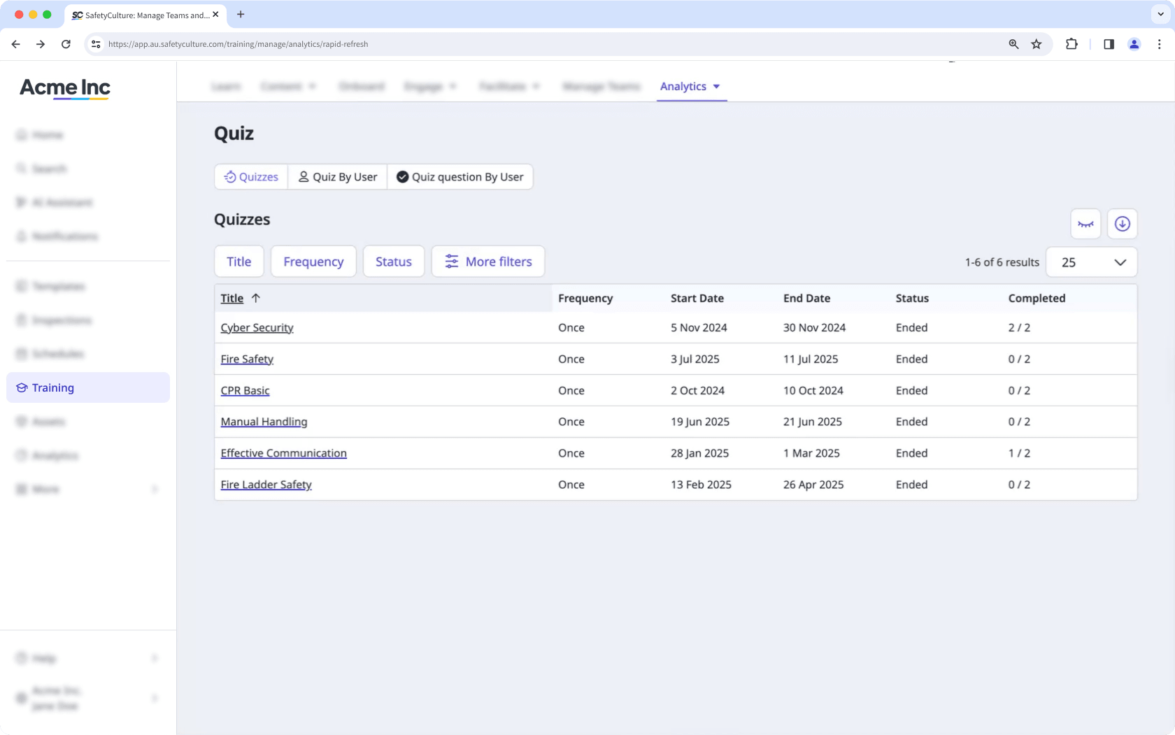 View quiz performance on the web app.