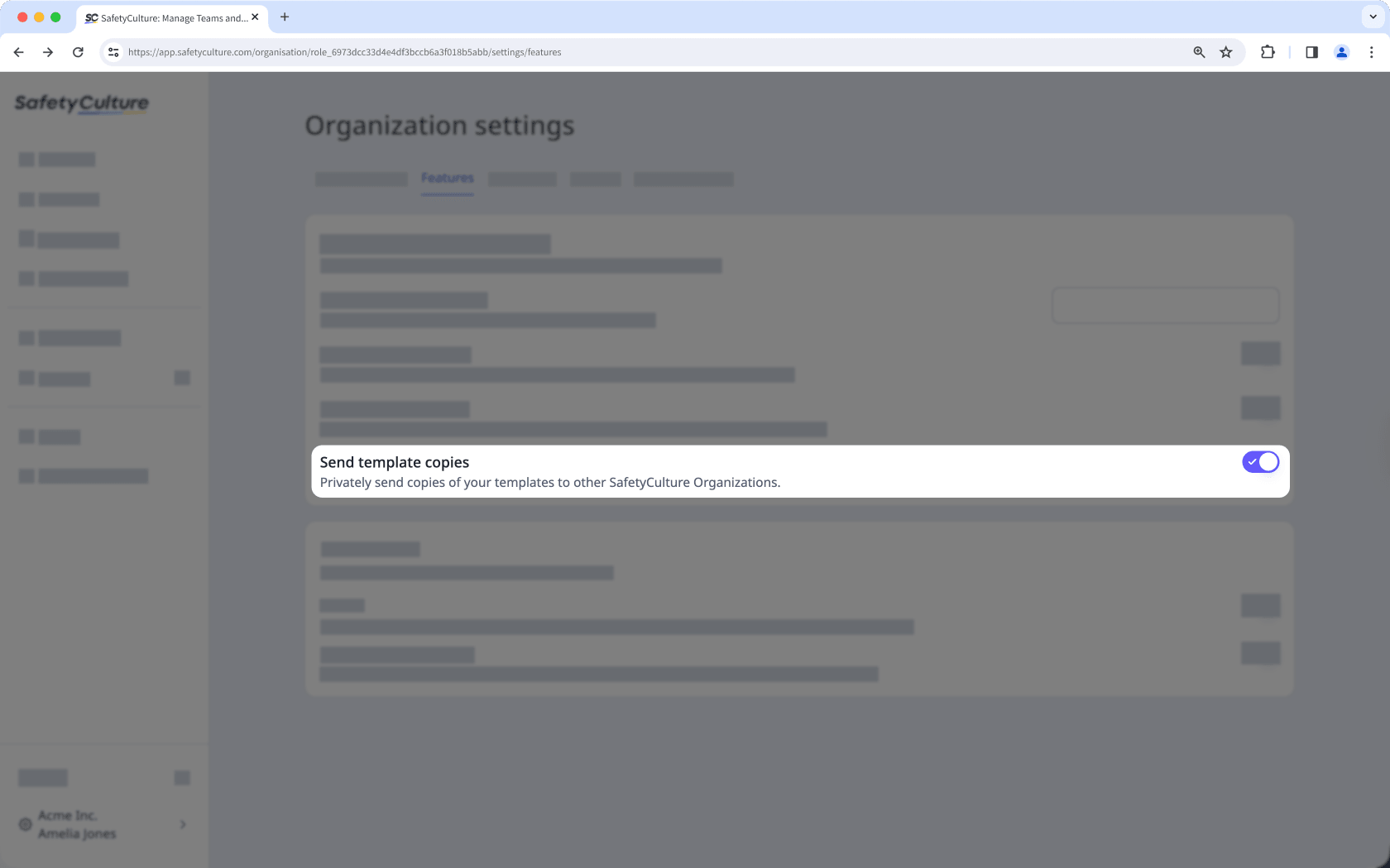 Turn sending template copies on or off for your organization via the web app.