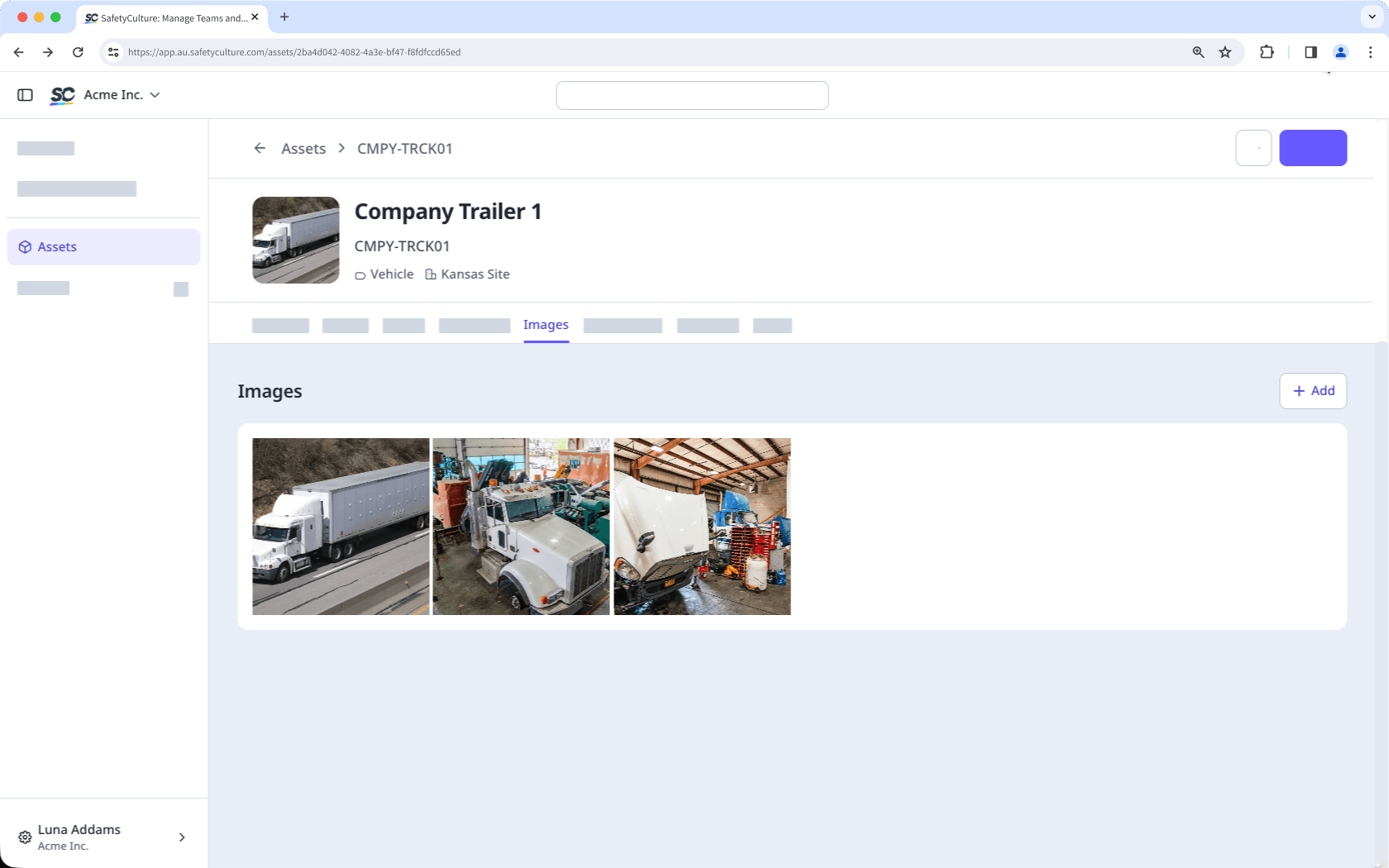The images tab on an asset profile page, showing images linked to the asset.
