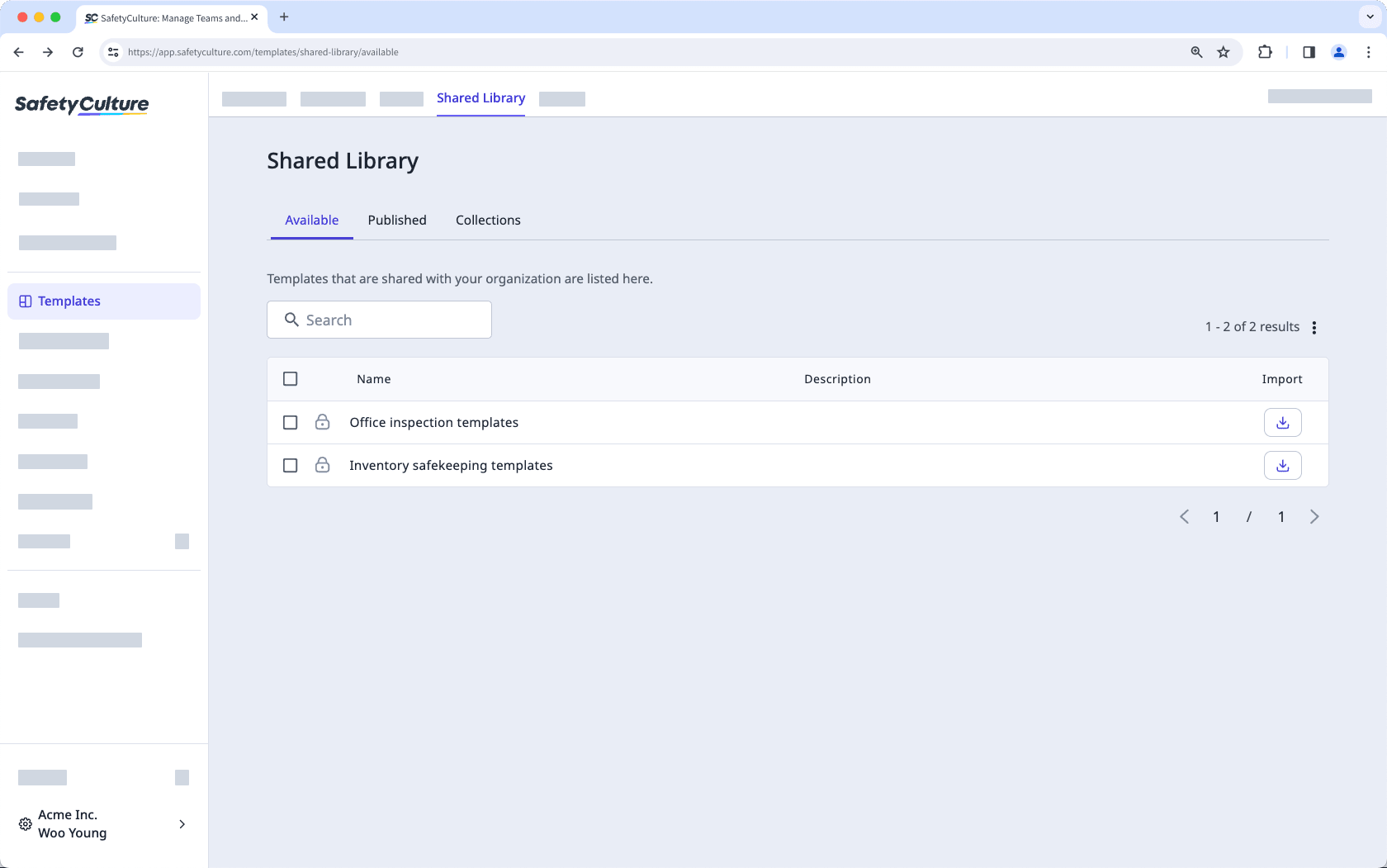 La Biblioteca compartida que se muestra en la aplicación web.